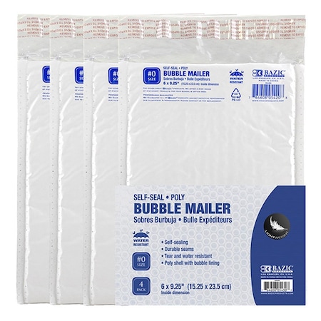 Bazic Products 6 x 9.25 in. No.0 Poly Bubble Mailer, 4PK 5430